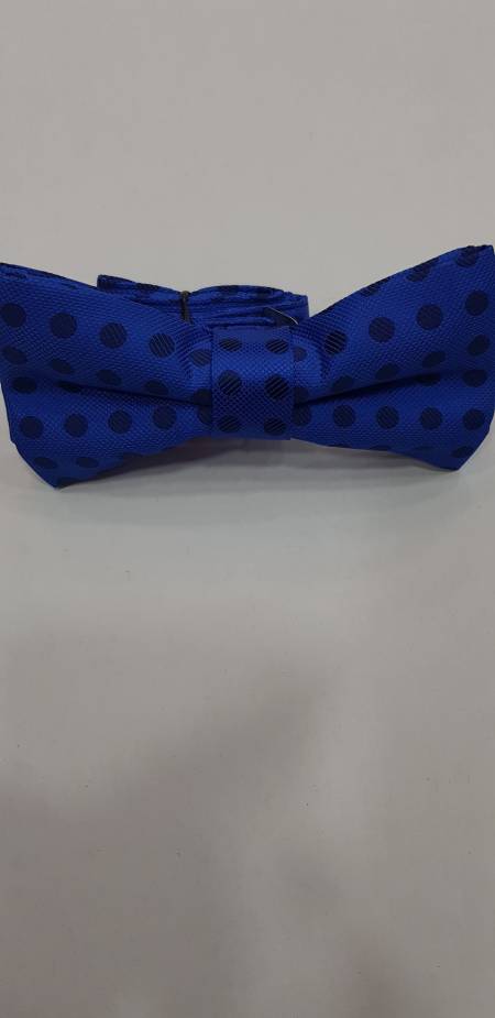 blue roua bow tie with polka dots